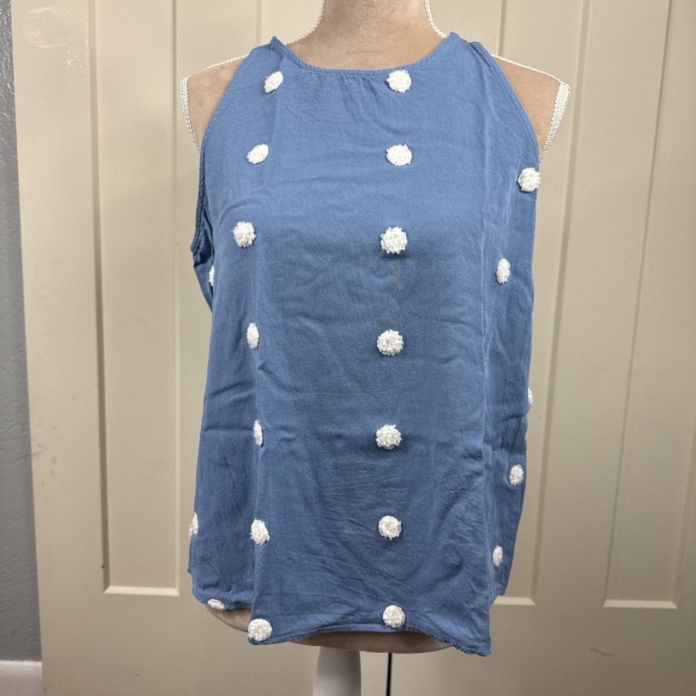 ePretty Chicago women's L tank top chambray denim‎ polka dot poms